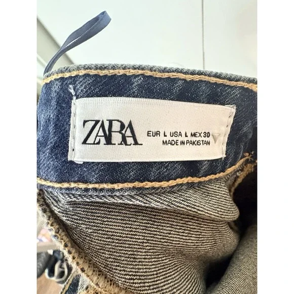 ZARA Women's L Denim Jumpsuit Wide Leg Flare Denim Strapless Buckle Detail - Picture 8 of 9